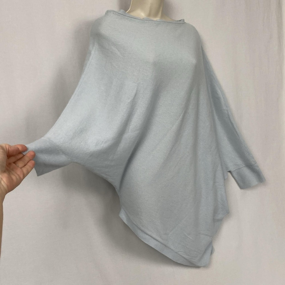 Johnstons Of Elgin Cashmere Sweater Womens Small Blue Boat Neck Dolman Poncho - Picture 3 of 9